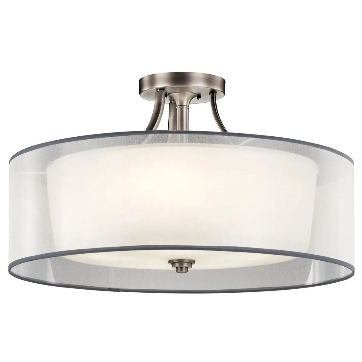 Lacey 28" 5-Light Semi-Flush Mount Light with Clear Satin Etched Glass, Antique Pewter Finish