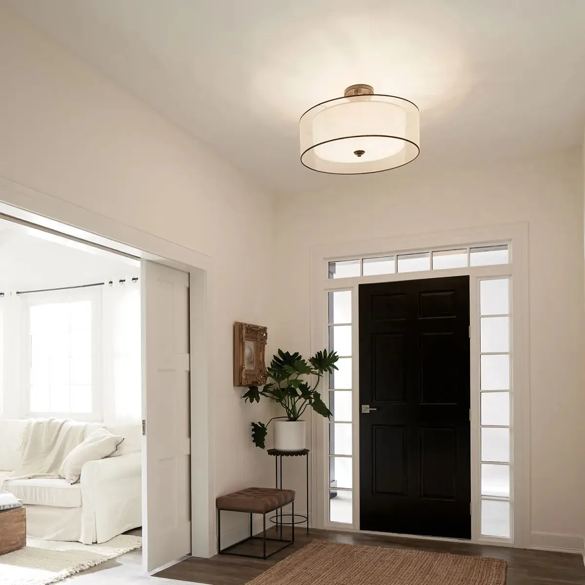 Lacey 28" 5-Light Semi-Flush Mount Light with Clear Satin Etched Glass, Antique Pewter Finish