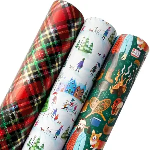 Mature Christmas Wrapping Paper Roll Bundle with Cut Lines on Reverse