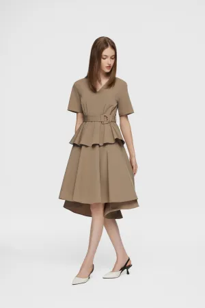 Maxine V-neck Ruffled Dress with cloth belt