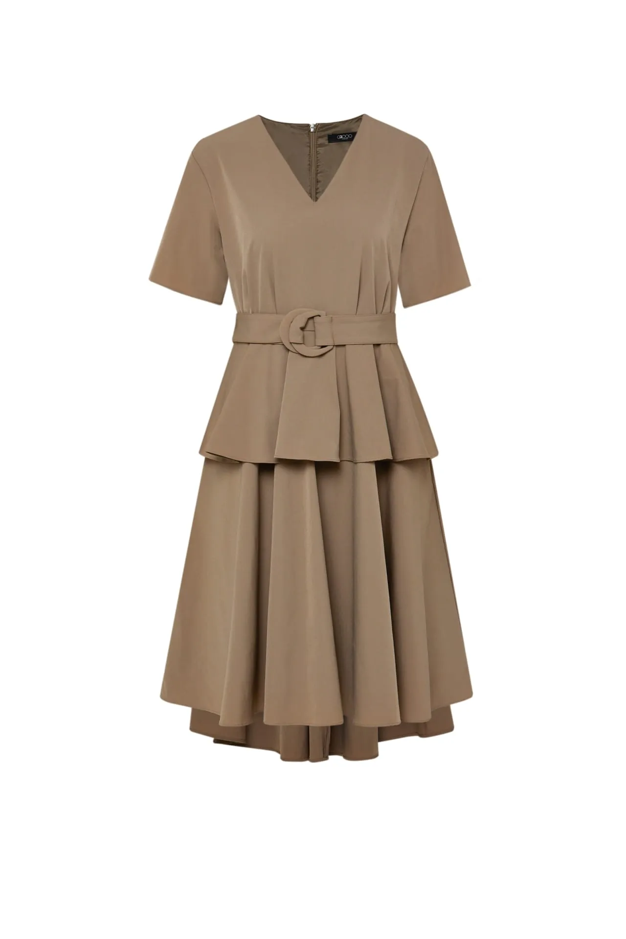 Maxine V-neck Ruffled Dress with cloth belt