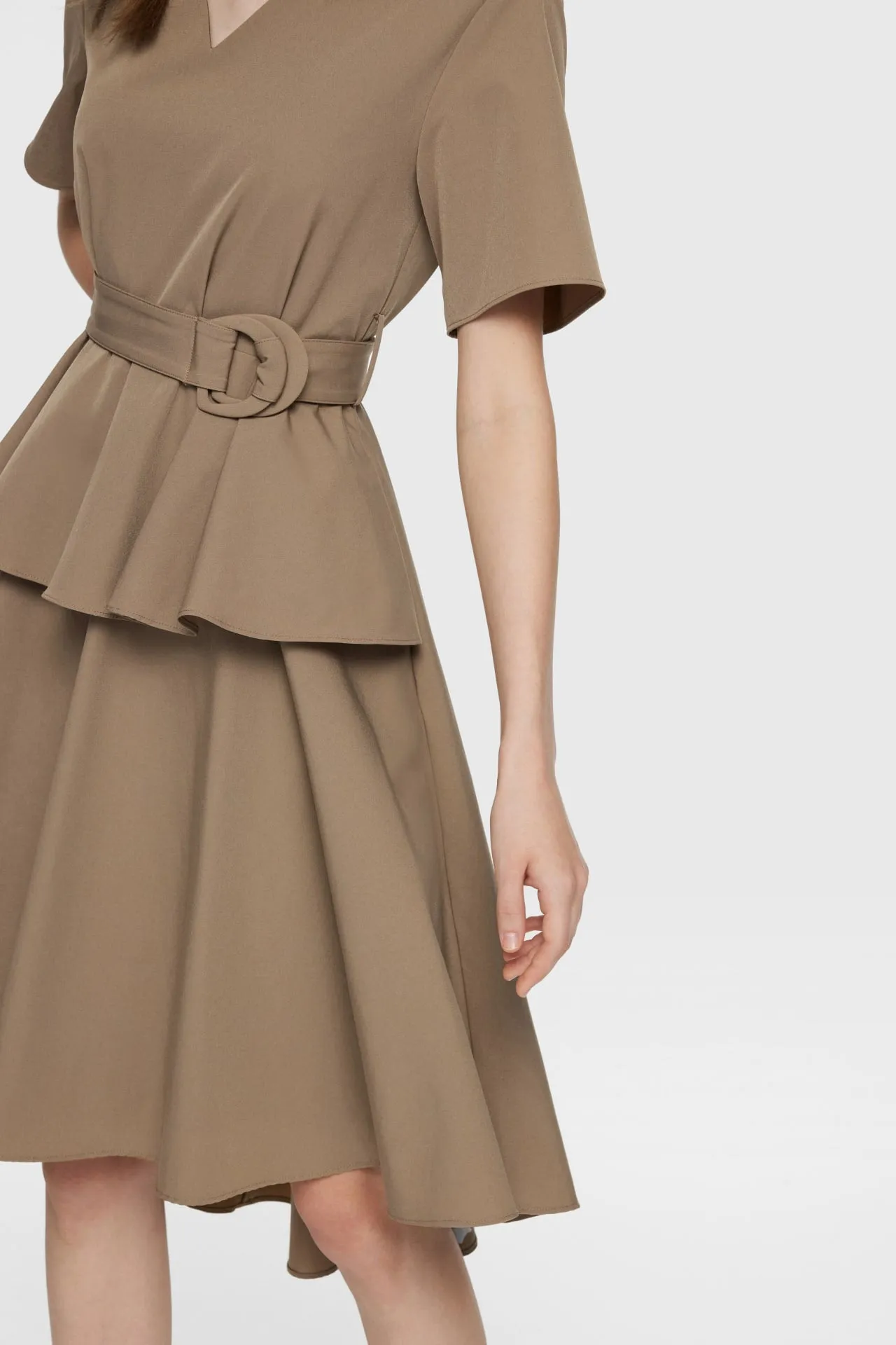 Maxine V-neck Ruffled Dress with cloth belt