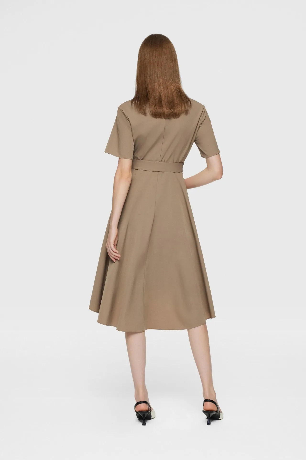 Maxine V-neck Ruffled Dress with cloth belt