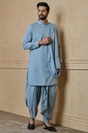 Medium Blue Drape Pattern Kurta Set