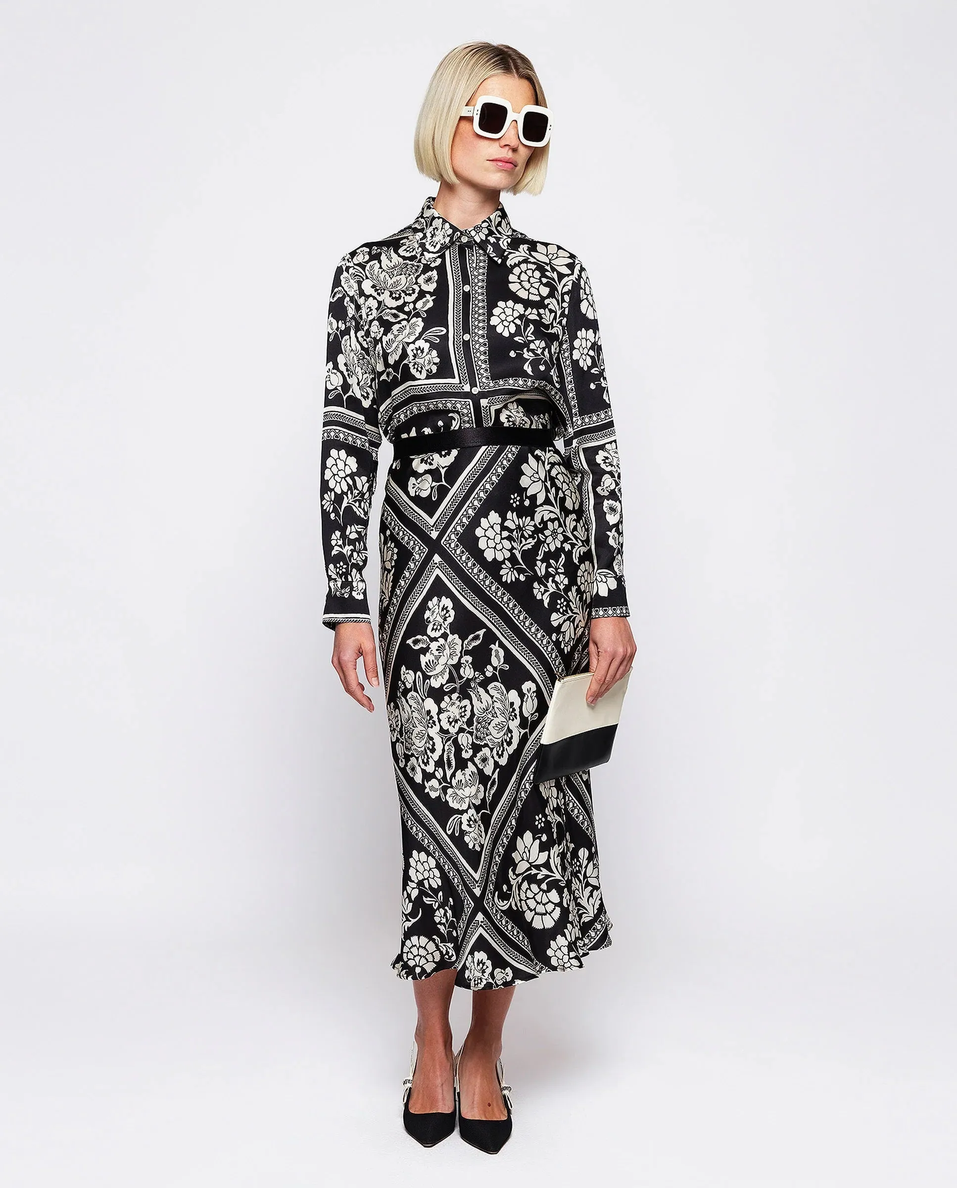 MIRTO 1956 - BLACK AND WHITE PRINT FLUID BLOUSE