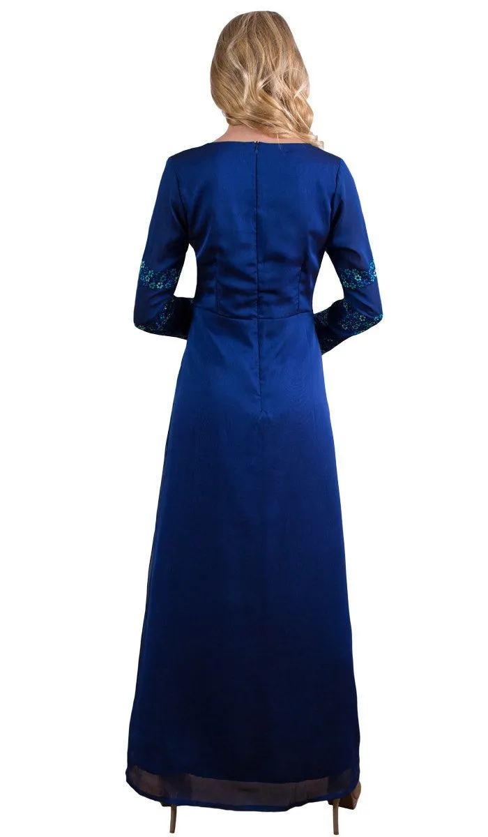 Najma Embroidered Formal Abaya Maxi Dress - Royal Blue - FINAL SALE