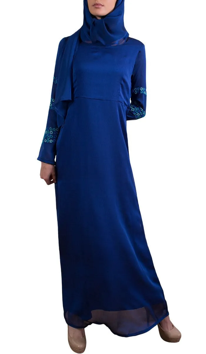 Najma Embroidered Formal Abaya Maxi Dress - Royal Blue - FINAL SALE