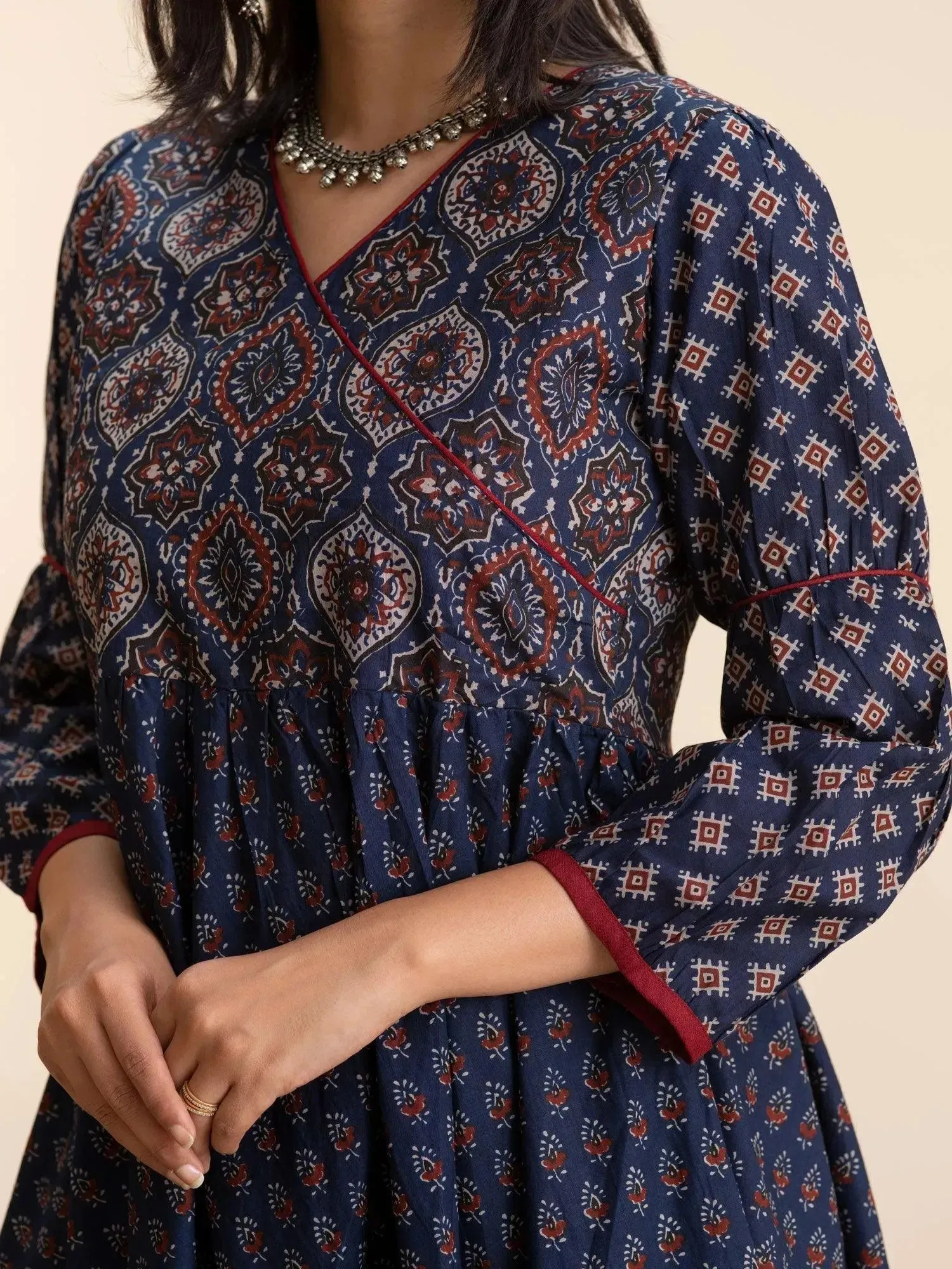 Navy Blue Printed Cotton Dress