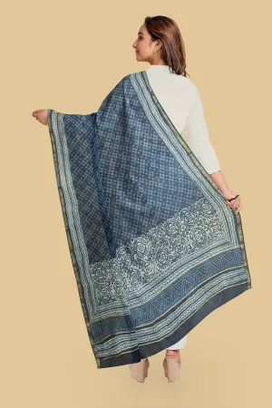 Patterns on Indigo Block Printed Chanderi Dupatta