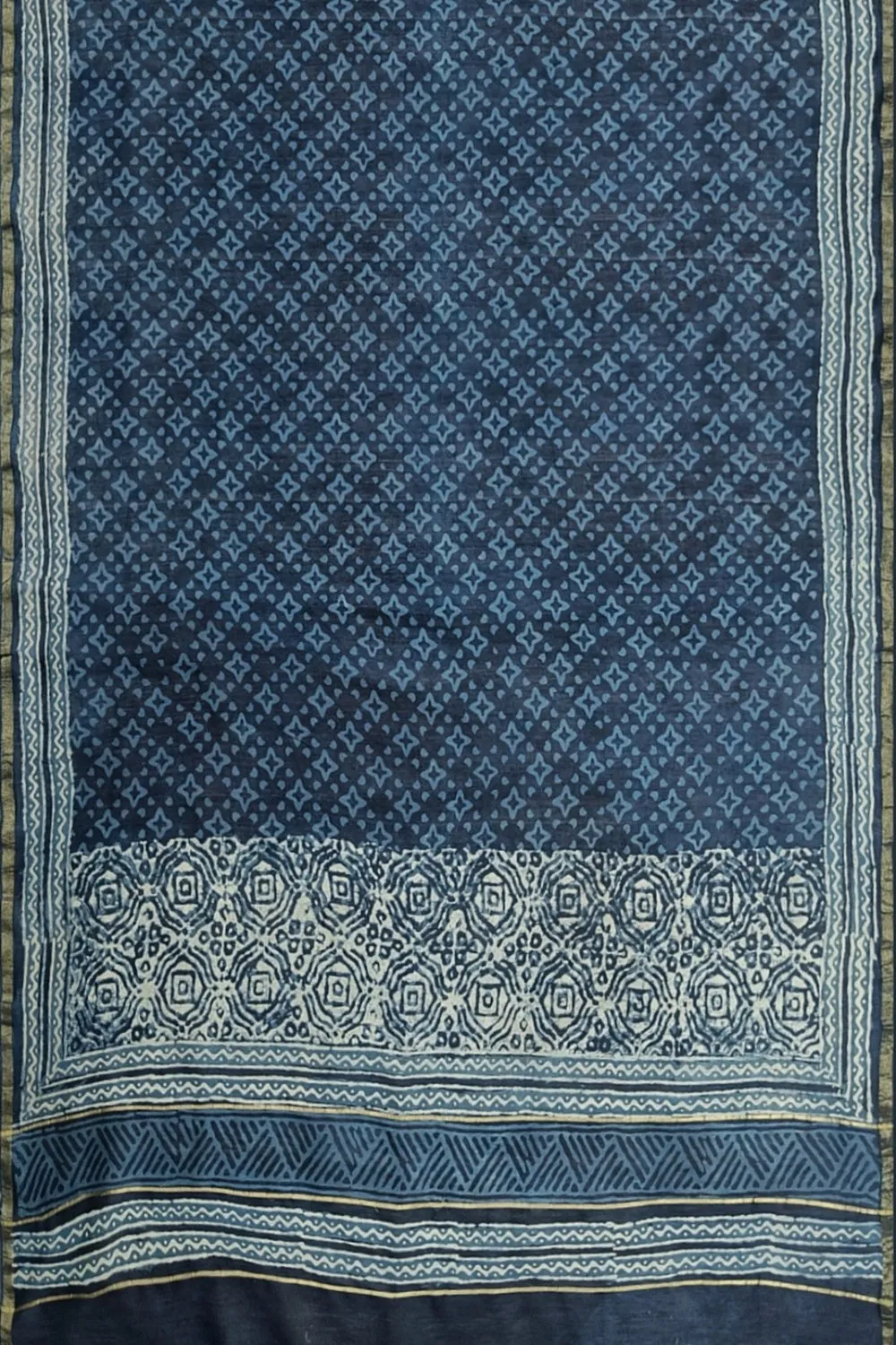 Patterns on Indigo Block Printed Chanderi Dupatta