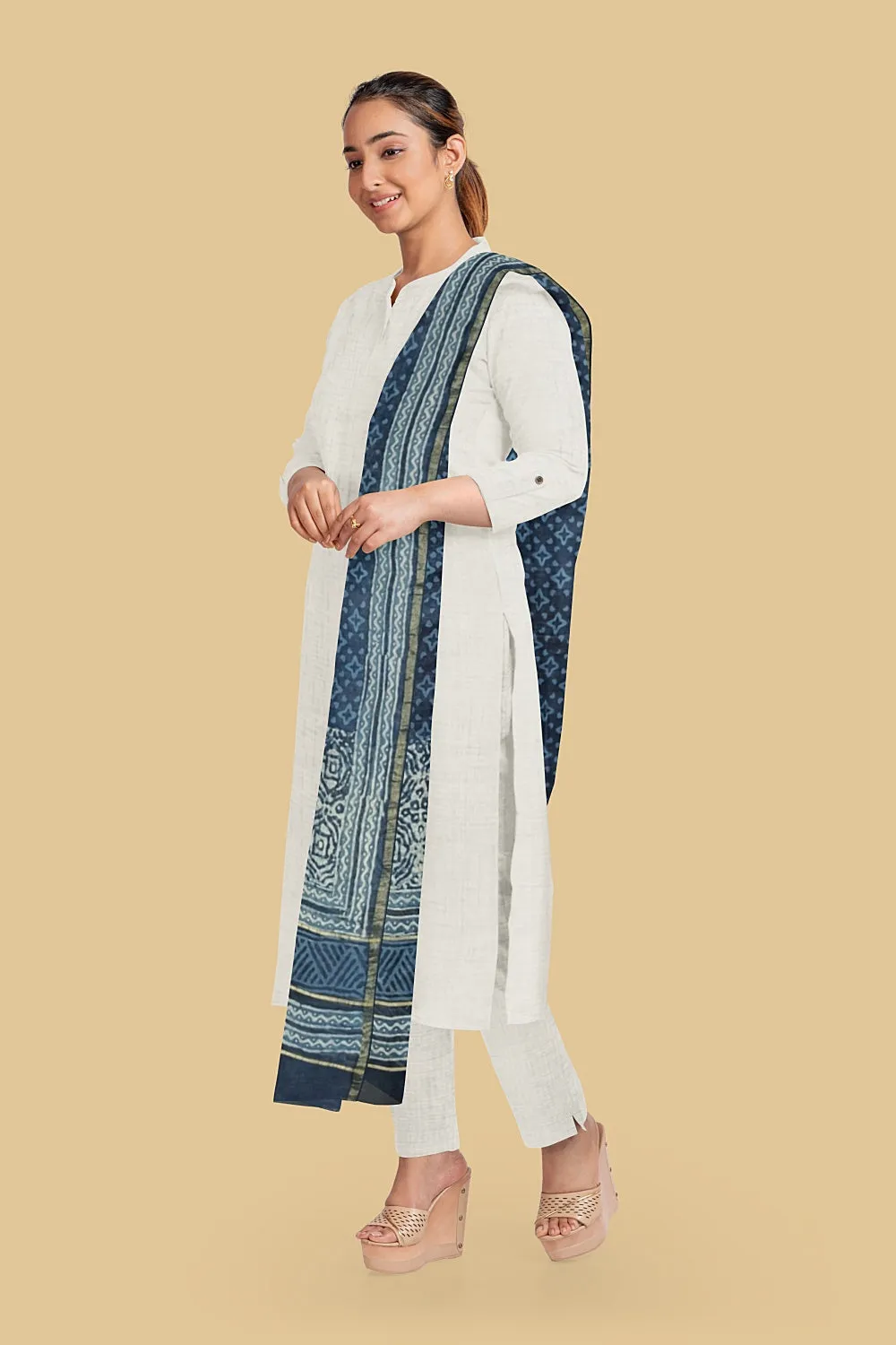 Patterns on Indigo Block Printed Chanderi Dupatta