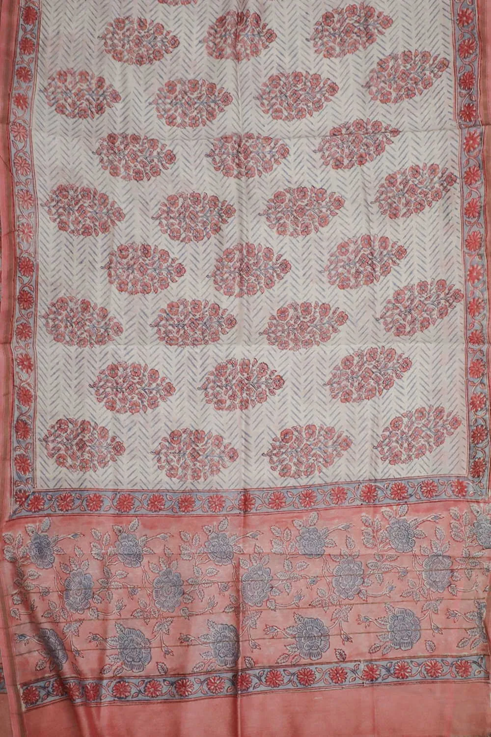 Peach Floral Butta on Cream Silk Cotton Dupatta
