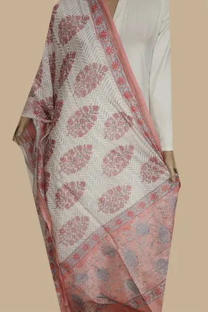 Peach Floral Butta on Cream Silk Cotton Dupatta