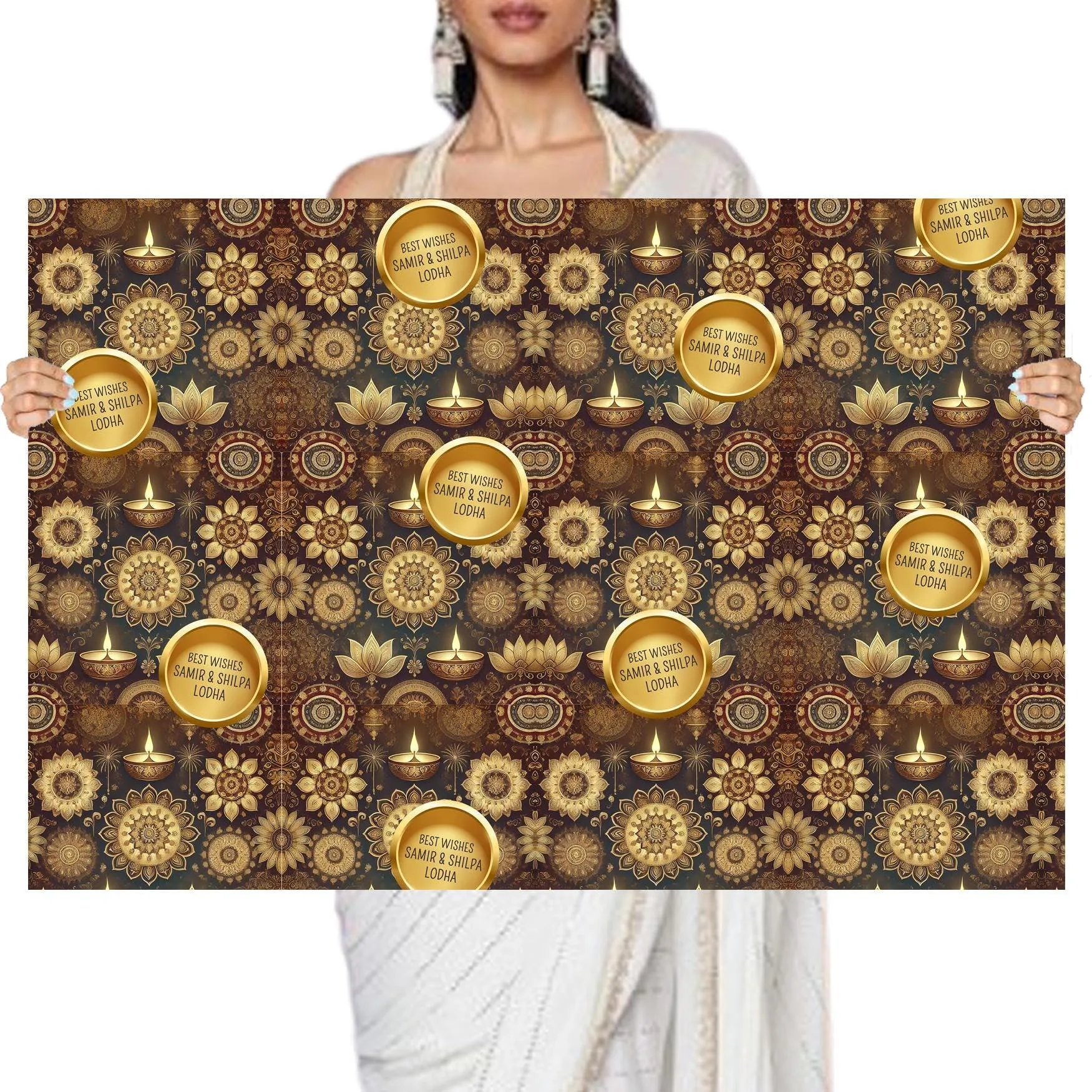 Personalised Happy Diwali Gift Wrapping Paper - Bespoke Gold Elegance