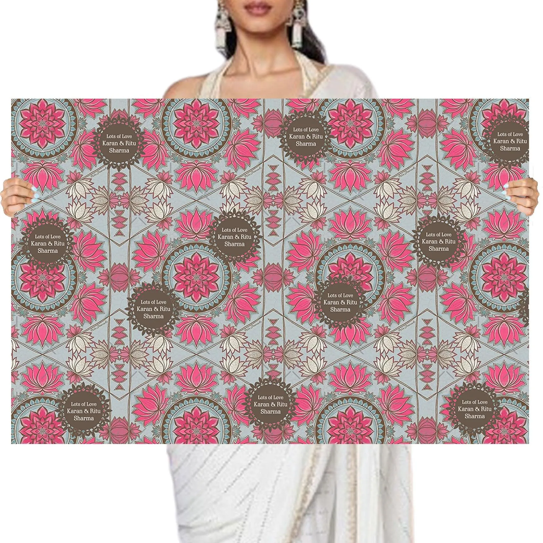 Personalised Happy Diwali Gift Wrapping Paper - Lotus Breeze Theme