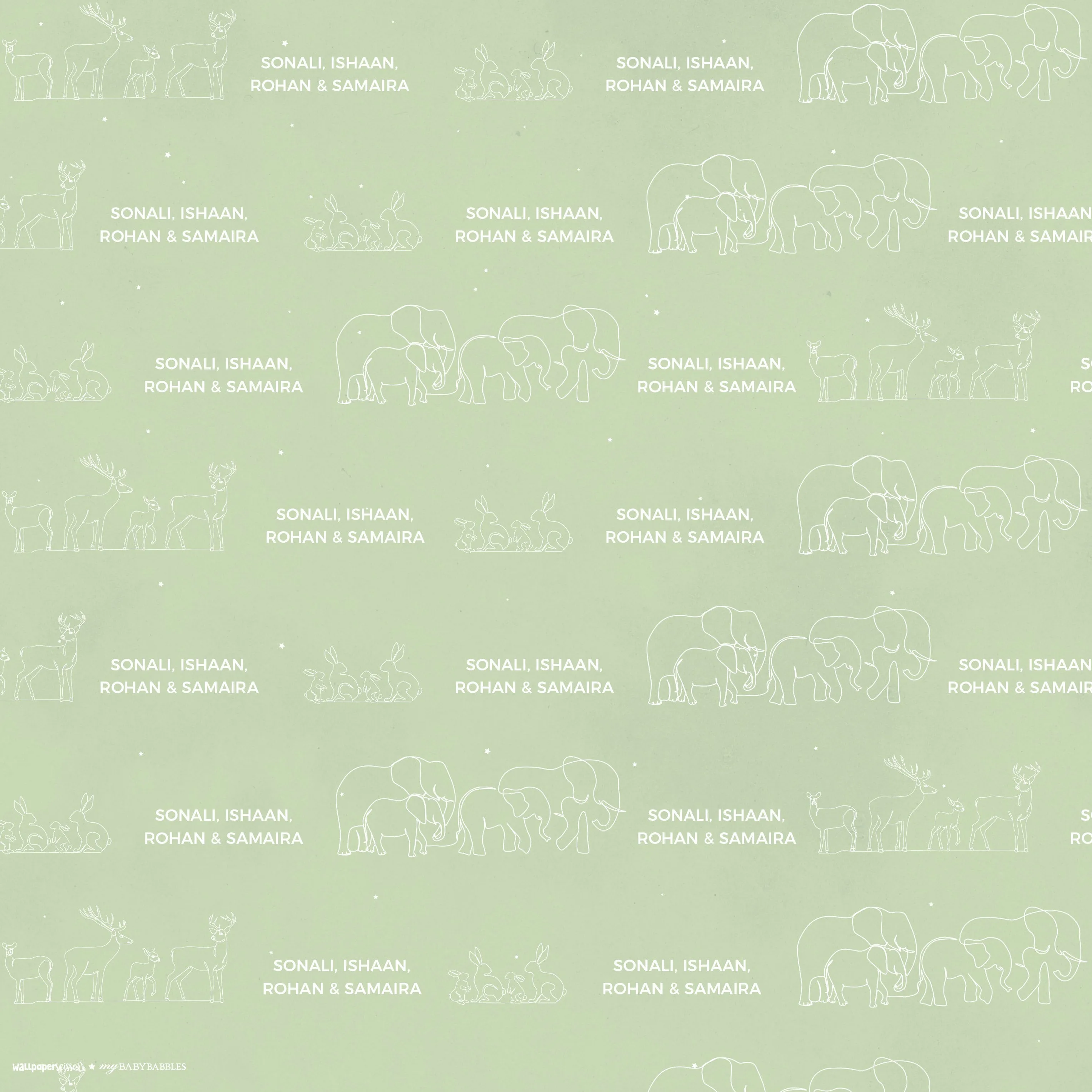 Personalised Wrapping Paper - Family of 4, Light Green <br> WallPaperScissor x My Baby Babbles Exclusive