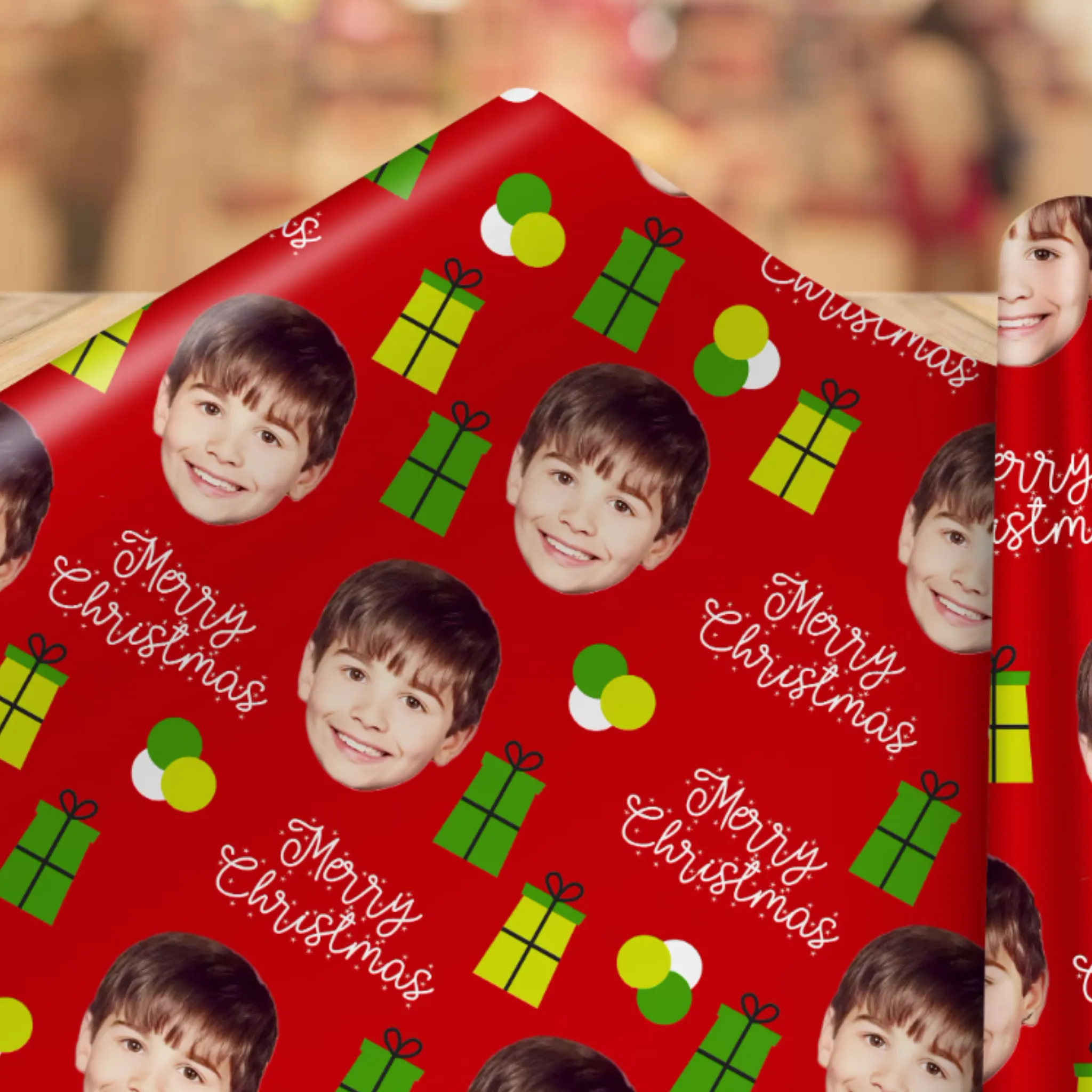 Personalized Christmas Wreath Wrapping Paper - Spread Cheer with Your Custom Photo and Festive Design