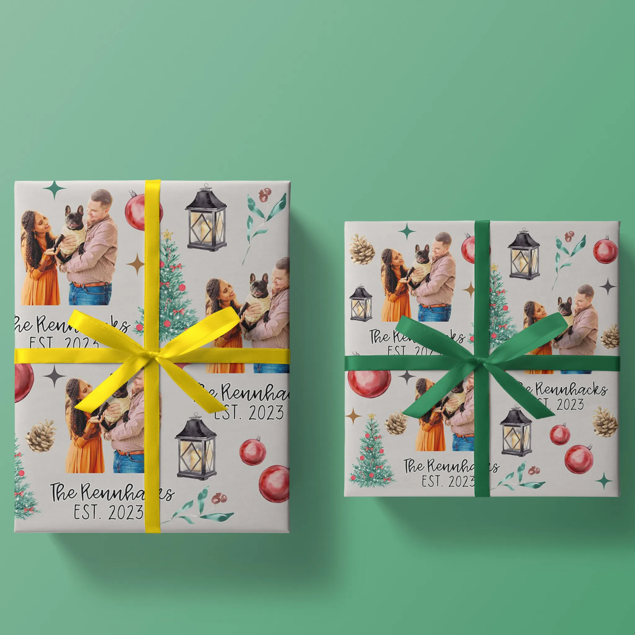 Personalized Christmas Wreath Wrapping Paper - Spread Cheer with Your Custom Photo and Festive Design