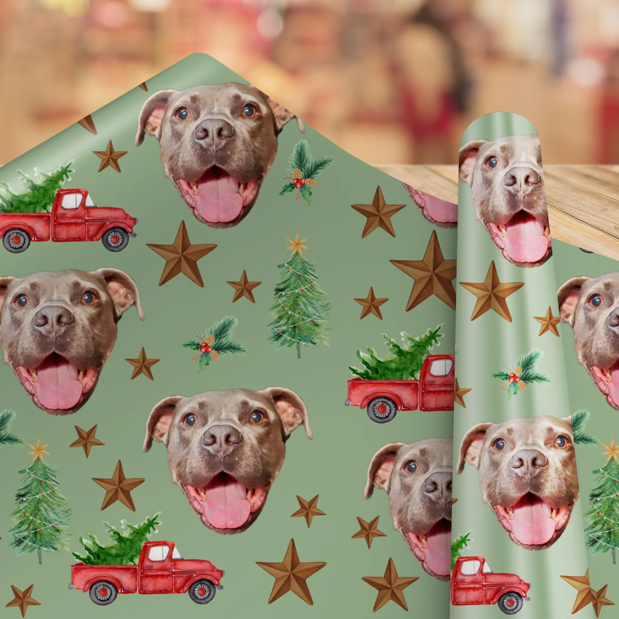 Personalized Christmas Wreath Wrapping Paper - Spread Cheer with Your Custom Photo and Festive Design