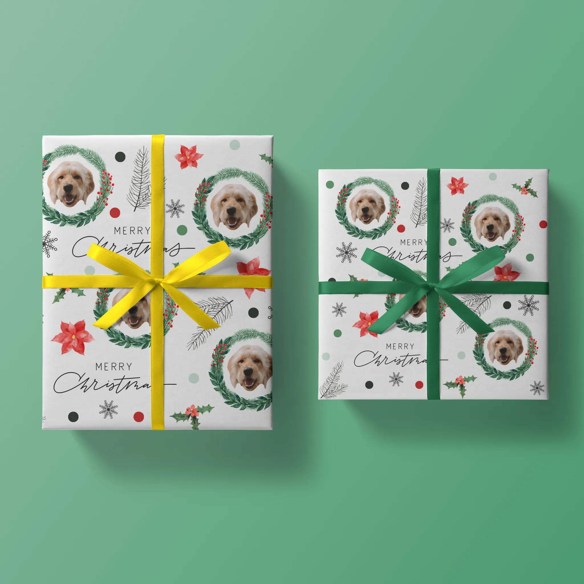 Personalized Christmas Wreath Wrapping Paper - Spread Cheer with Your Custom Photo and Festive Design