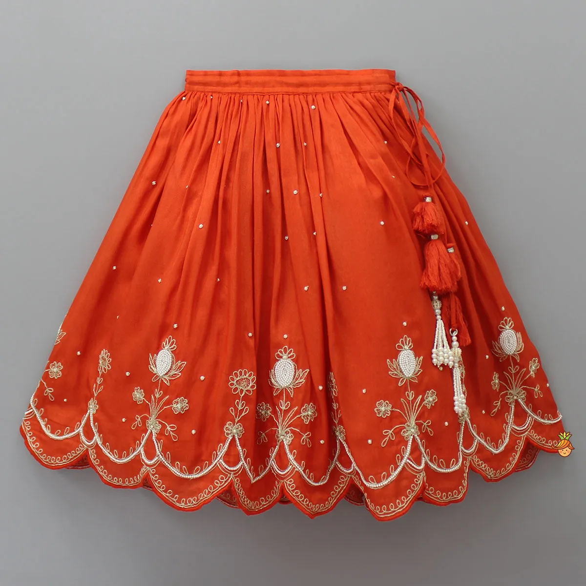 Pre Order: Embroidered Stylish Orange Top And Pleated Lehenga
