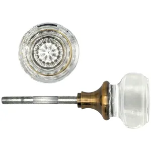 Round Crystal Spare Door Knob Set (Antique Brass)