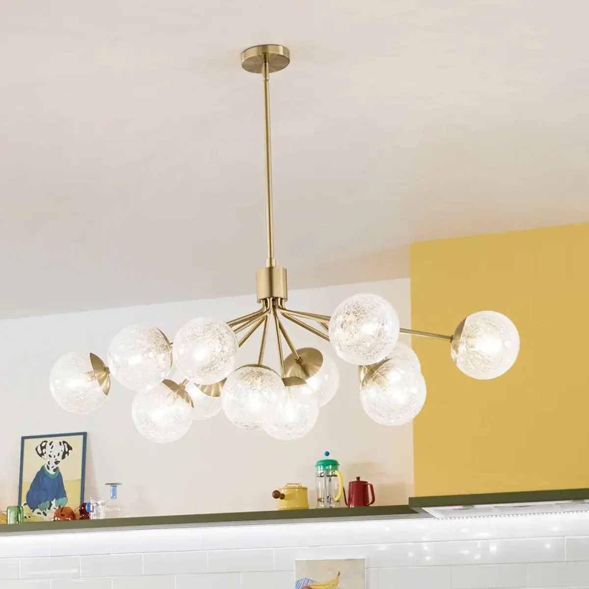 Silvarious 48" 12-Light Convertible Chandelier with Clear Crackle Glass, Champagne Bronze Finish