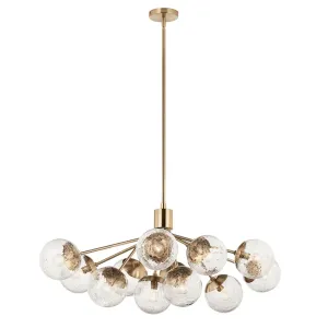 Silvarious 48" 12-Light Convertible Chandelier with Clear Crackle Glass, Champagne Bronze Finish