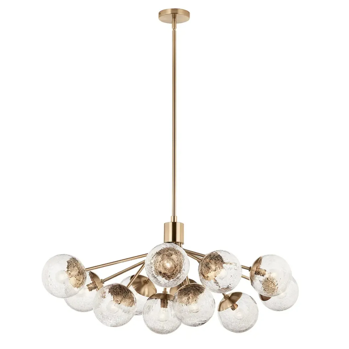 Silvarious 48" 12-Light Convertible Chandelier with Clear Crackle Glass, Champagne Bronze Finish