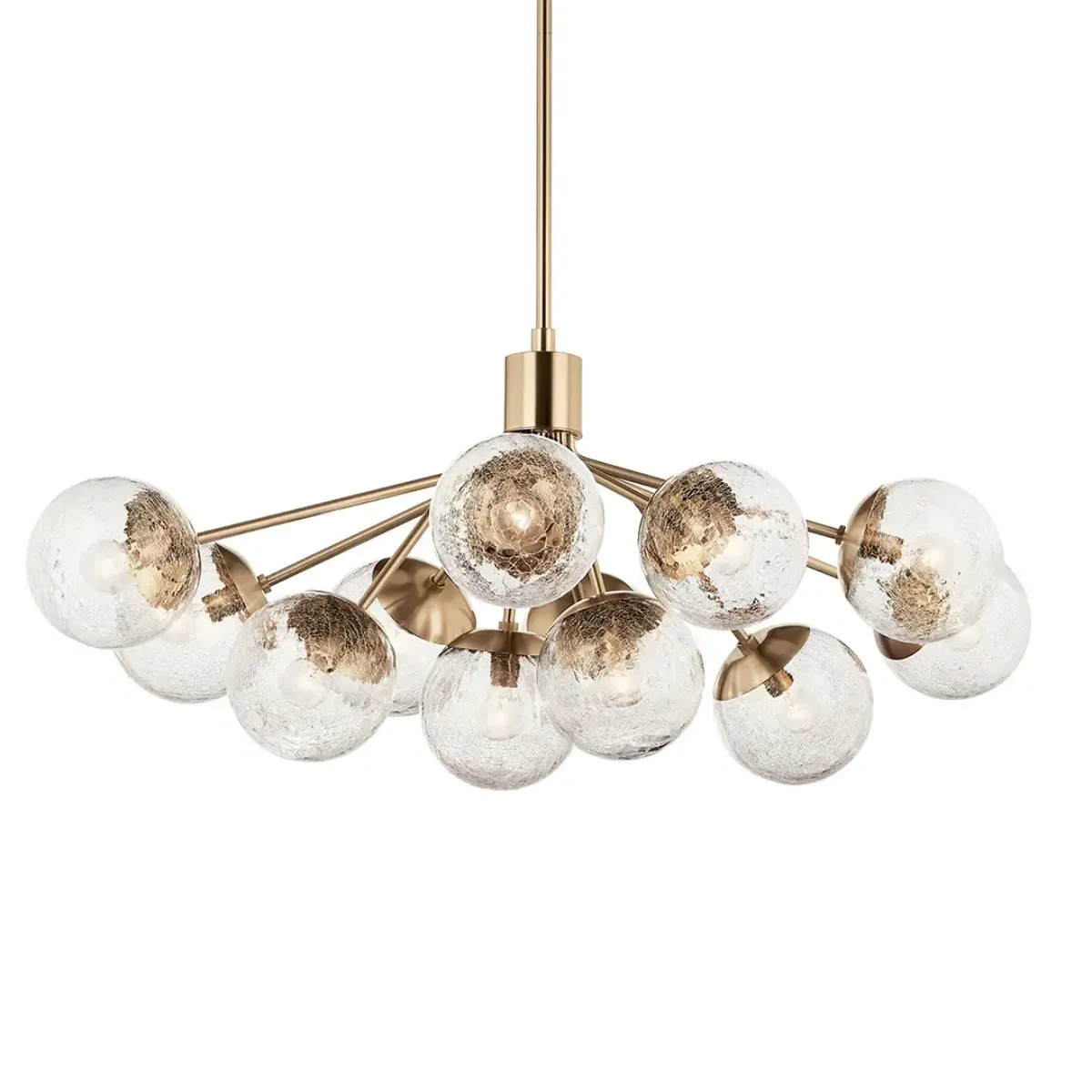 Silvarious 48" 12-Light Convertible Chandelier with Clear Crackle Glass, Champagne Bronze Finish