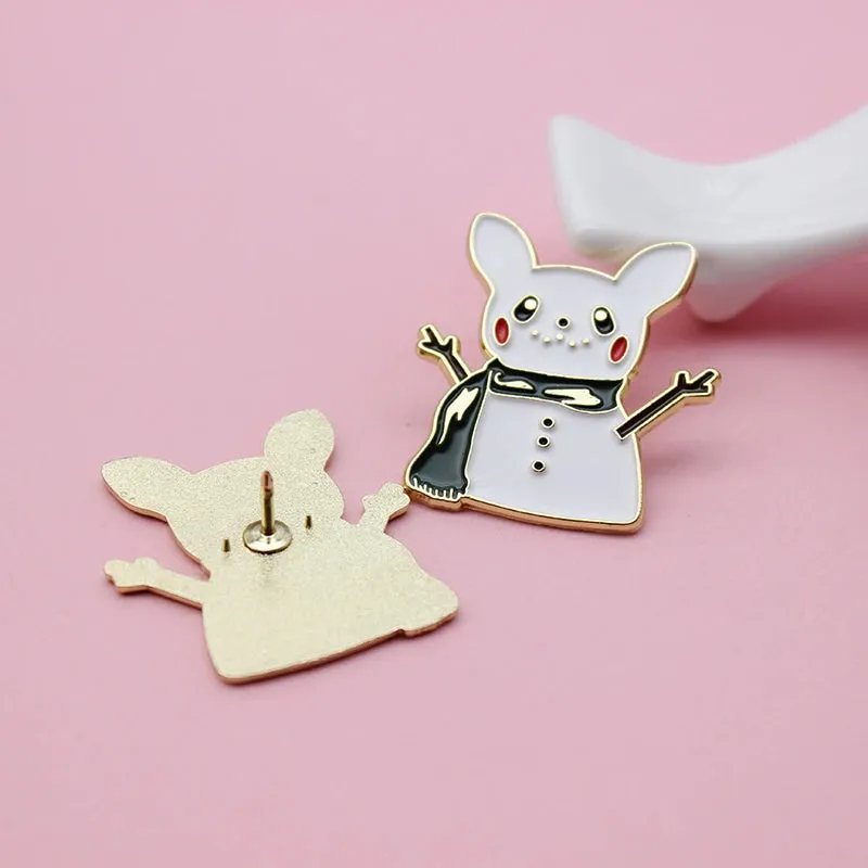 Snowman Bunny with Blue Scarf Enamel Pin
