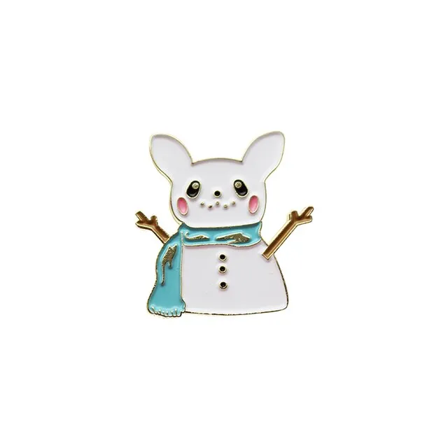 Snowman Bunny with Blue Scarf Enamel Pin