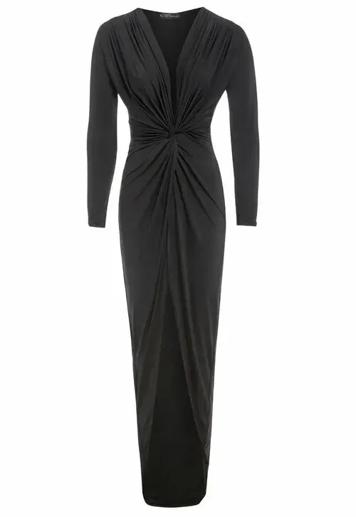 Sophisticated Twisted Front Midi Dress in Black