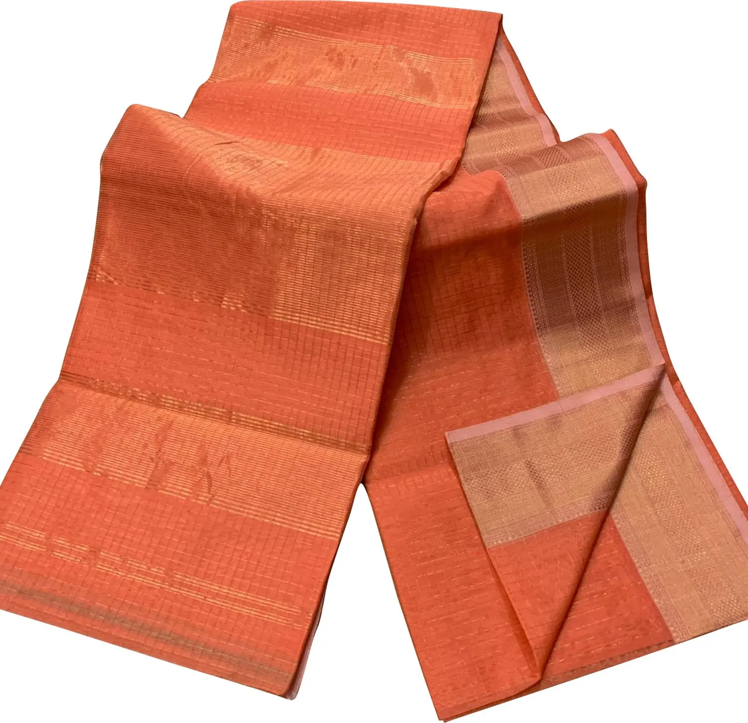 Stylish Orange Maheshwari Checks Silk Saree