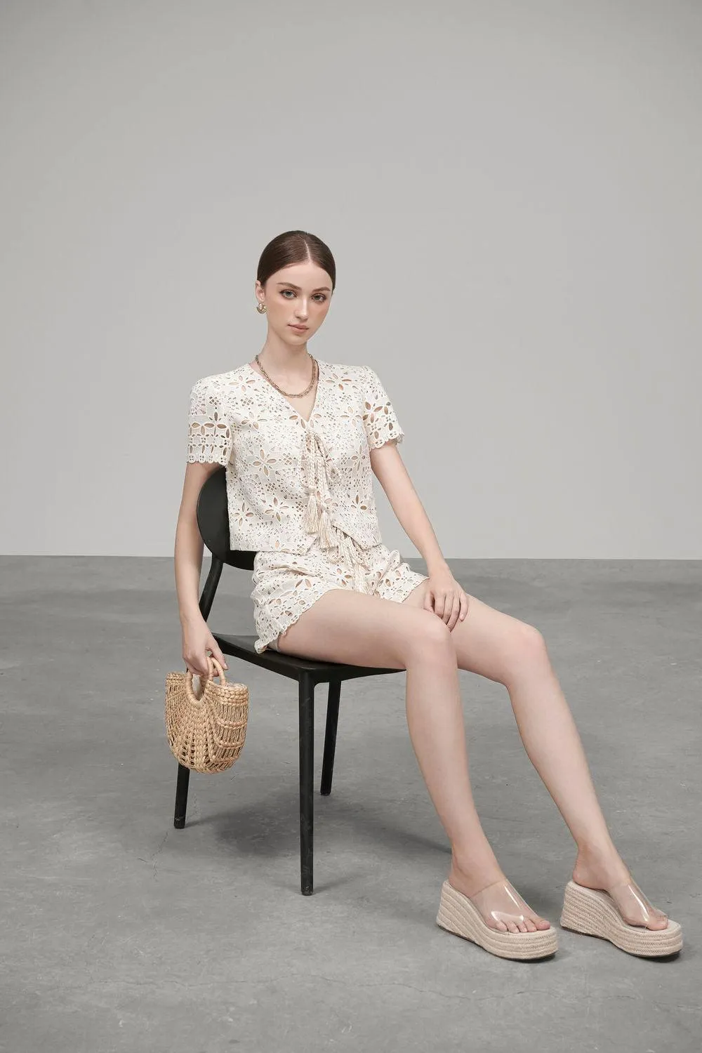 Teresa String V-Neck Embroidered Lace Shirt