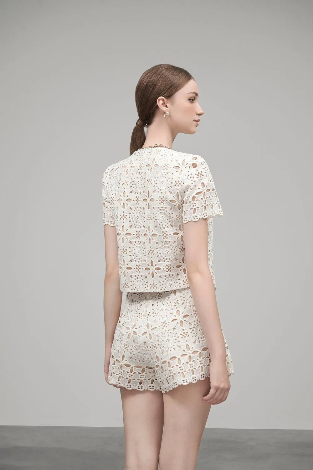 Teresa String V-Neck Embroidered Lace Shirt