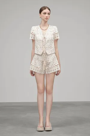 Teresa String V-Neck Embroidered Lace Shirt