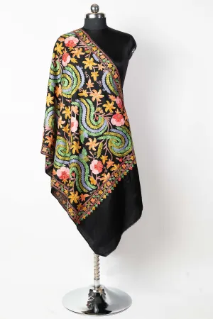The Black Aari Symphony: Kashmiri Wool Scarf