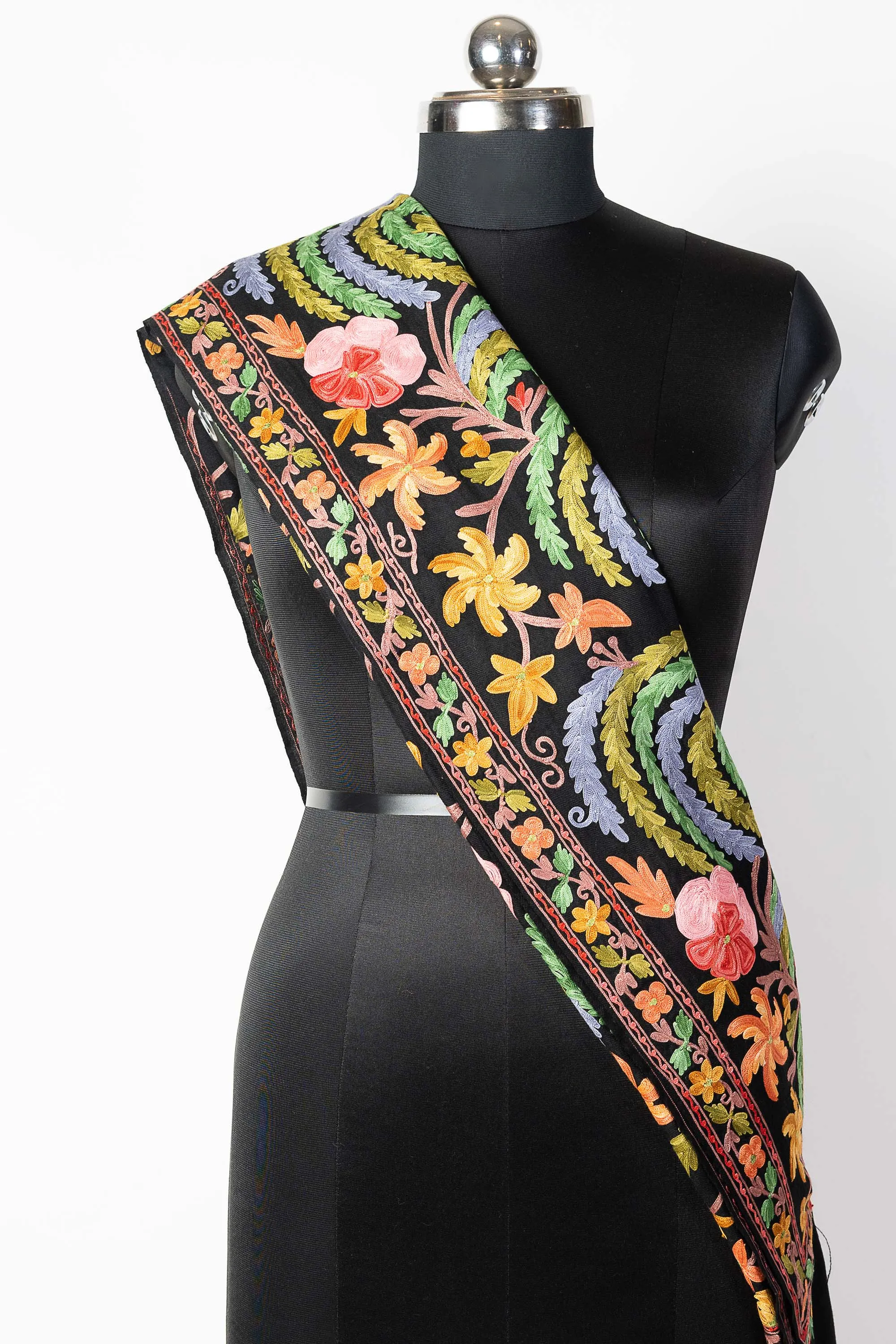 The Black Aari Symphony: Kashmiri Wool Scarf