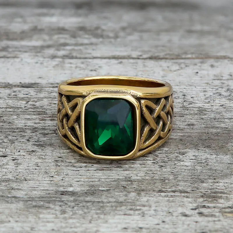Viking Celtic Knot Gem-set Stainless Steel Ring