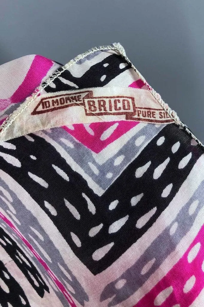 Vintage Pink Floral Print Brico Silk Scarf