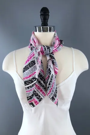 Vintage Pink Floral Print Brico Silk Scarf