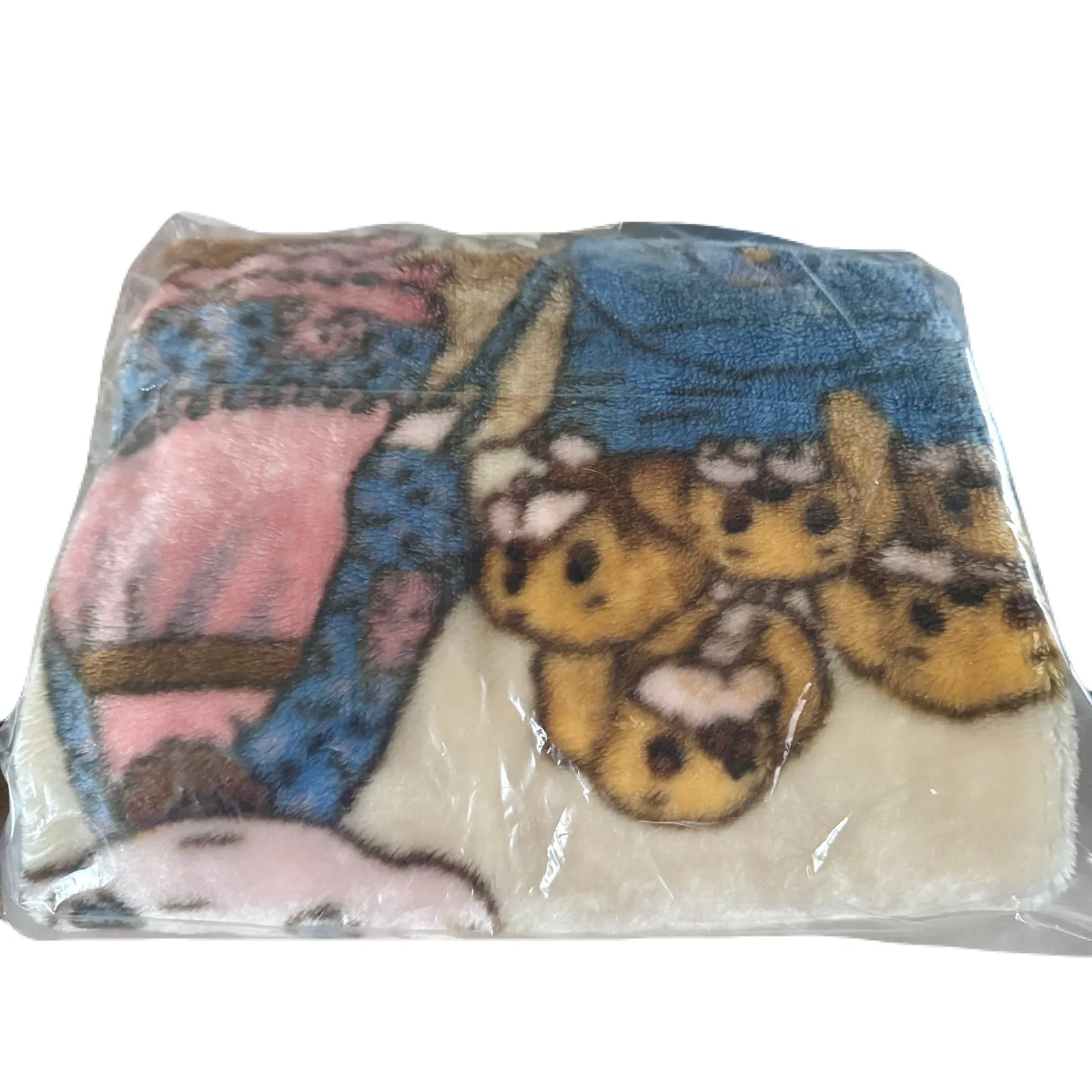 Vintage Precious Moments Baby Toddler Little Girl Dogs Puppies Blanket Cheerful Giver Luxury Plush Raschel Thick Velvet Velour Minky Throw 39" x 42”