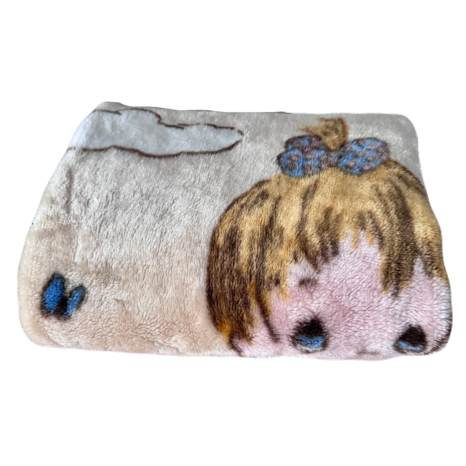Vintage Precious Moments Baby Toddler Little Girl Dogs Puppies Blanket Cheerful Giver Luxury Plush Raschel Thick Velvet Velour Minky Throw 39" x 42”