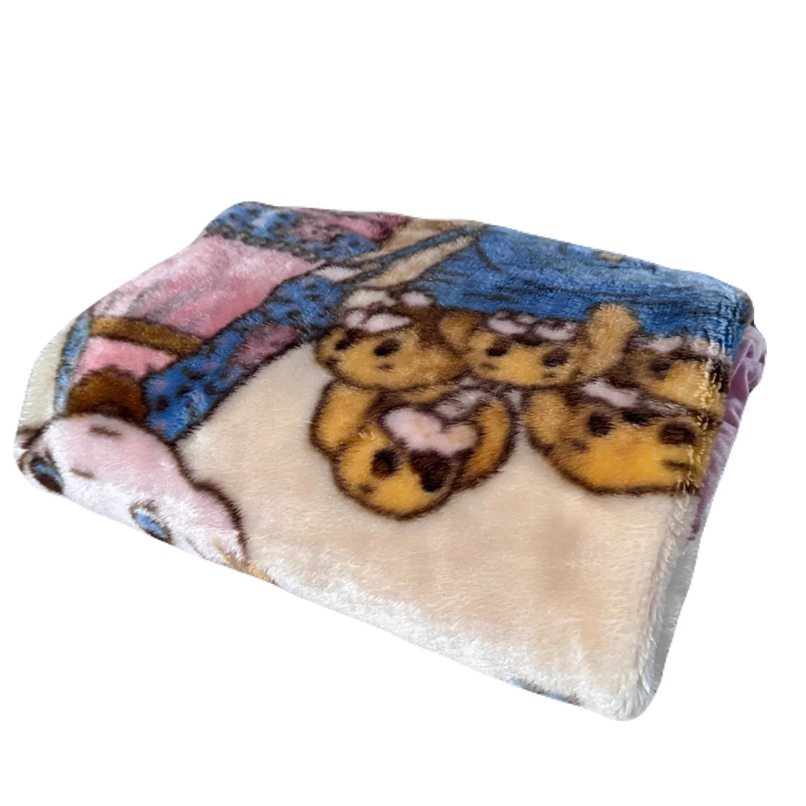 Vintage Precious Moments Baby Toddler Little Girl Dogs Puppies Blanket Cheerful Giver Luxury Plush Raschel Thick Velvet Velour Minky Throw 39" x 42”