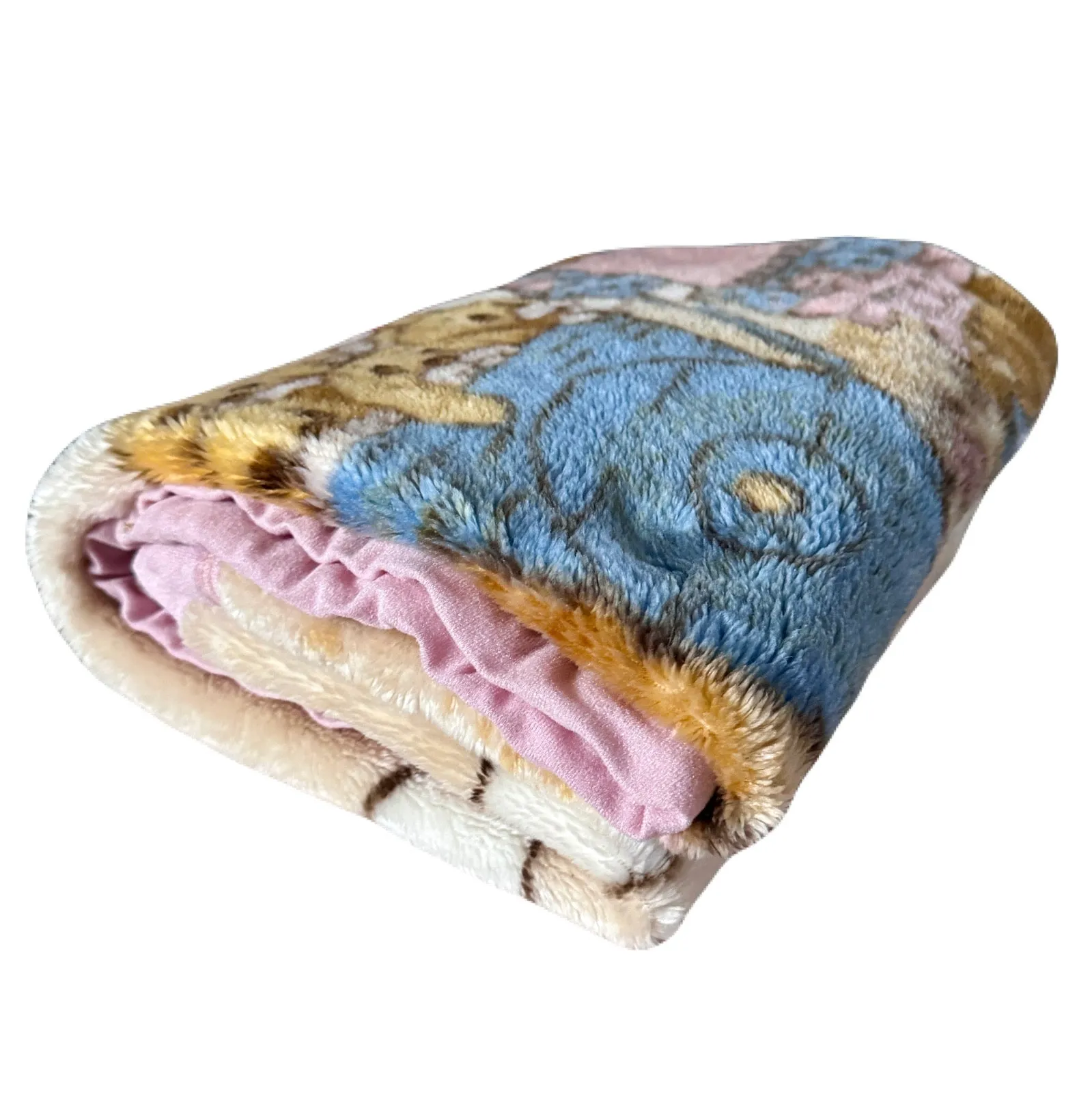 Vintage Precious Moments Baby Toddler Little Girl Dogs Puppies Blanket Cheerful Giver Luxury Plush Raschel Thick Velvet Velour Minky Throw 39" x 42”