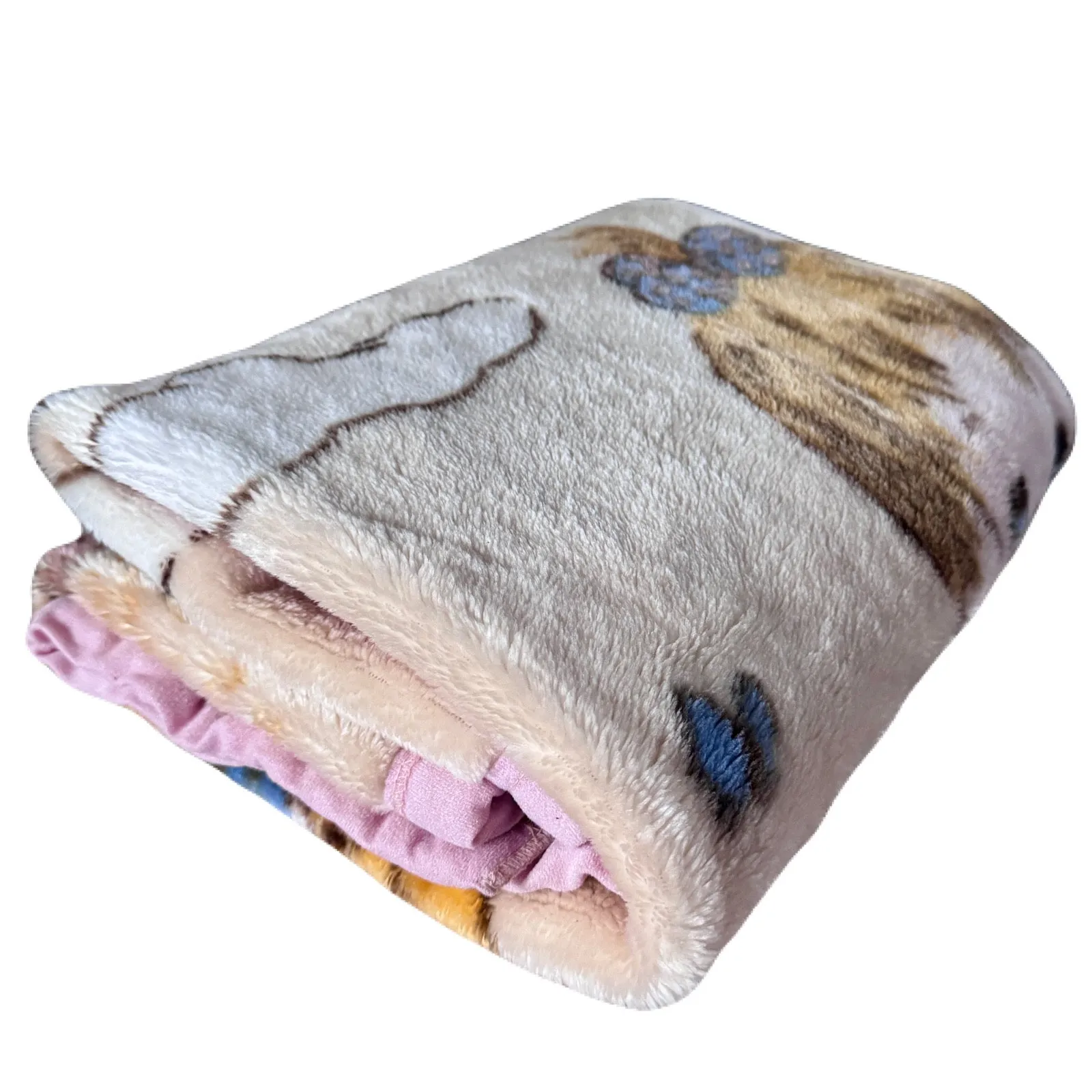 Vintage Precious Moments Baby Toddler Little Girl Dogs Puppies Blanket Cheerful Giver Luxury Plush Raschel Thick Velvet Velour Minky Throw 39" x 42”