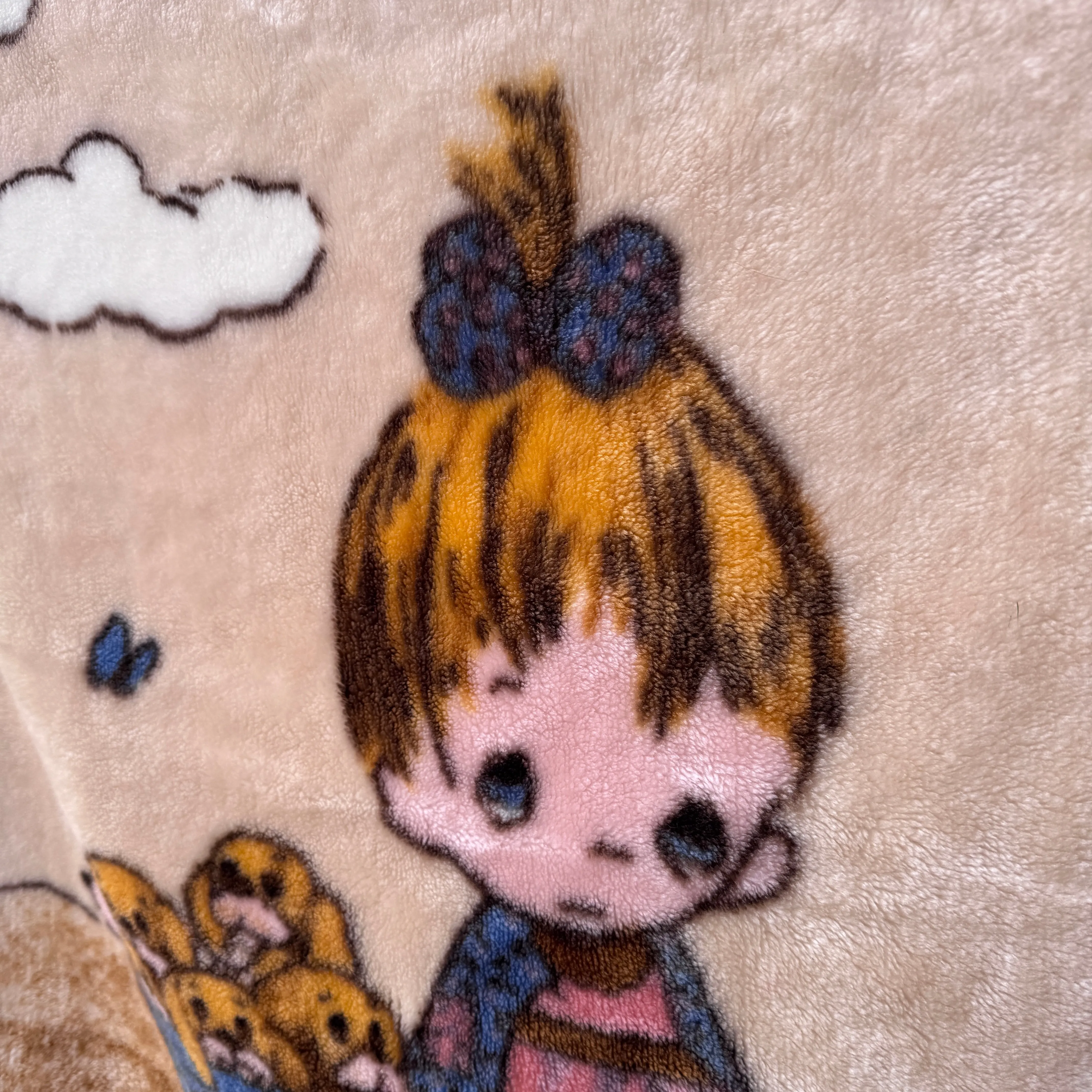 Vintage Precious Moments Baby Toddler Little Girl Dogs Puppies Blanket Cheerful Giver Luxury Plush Raschel Thick Velvet Velour Minky Throw 39" x 42”