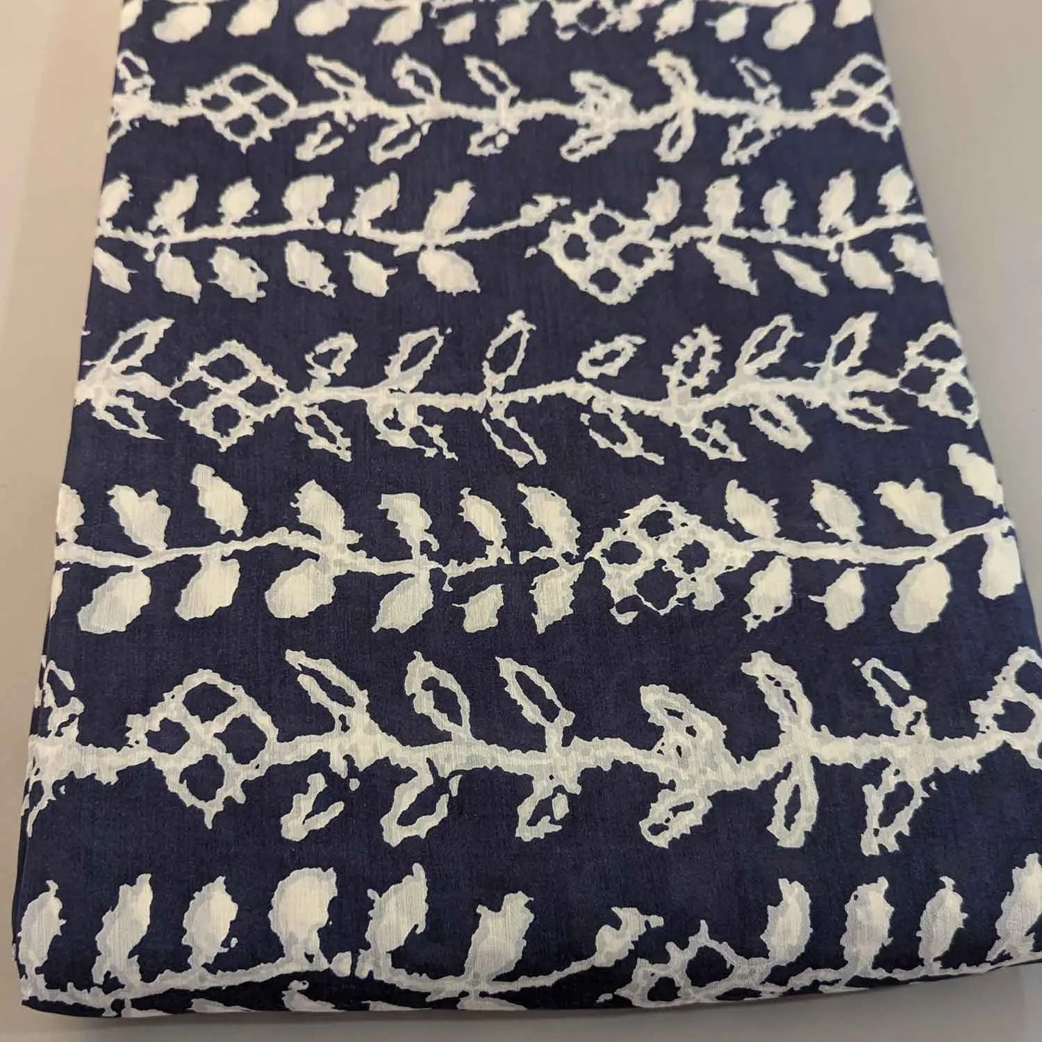 White & Dark Gray Floral Muslin Silk Fabric