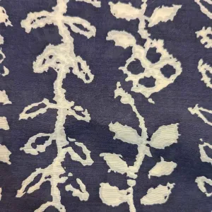 White & Dark Gray Floral Muslin Silk Fabric